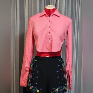 Dolls Kill Jireh Open Back Pink Button Up Crop